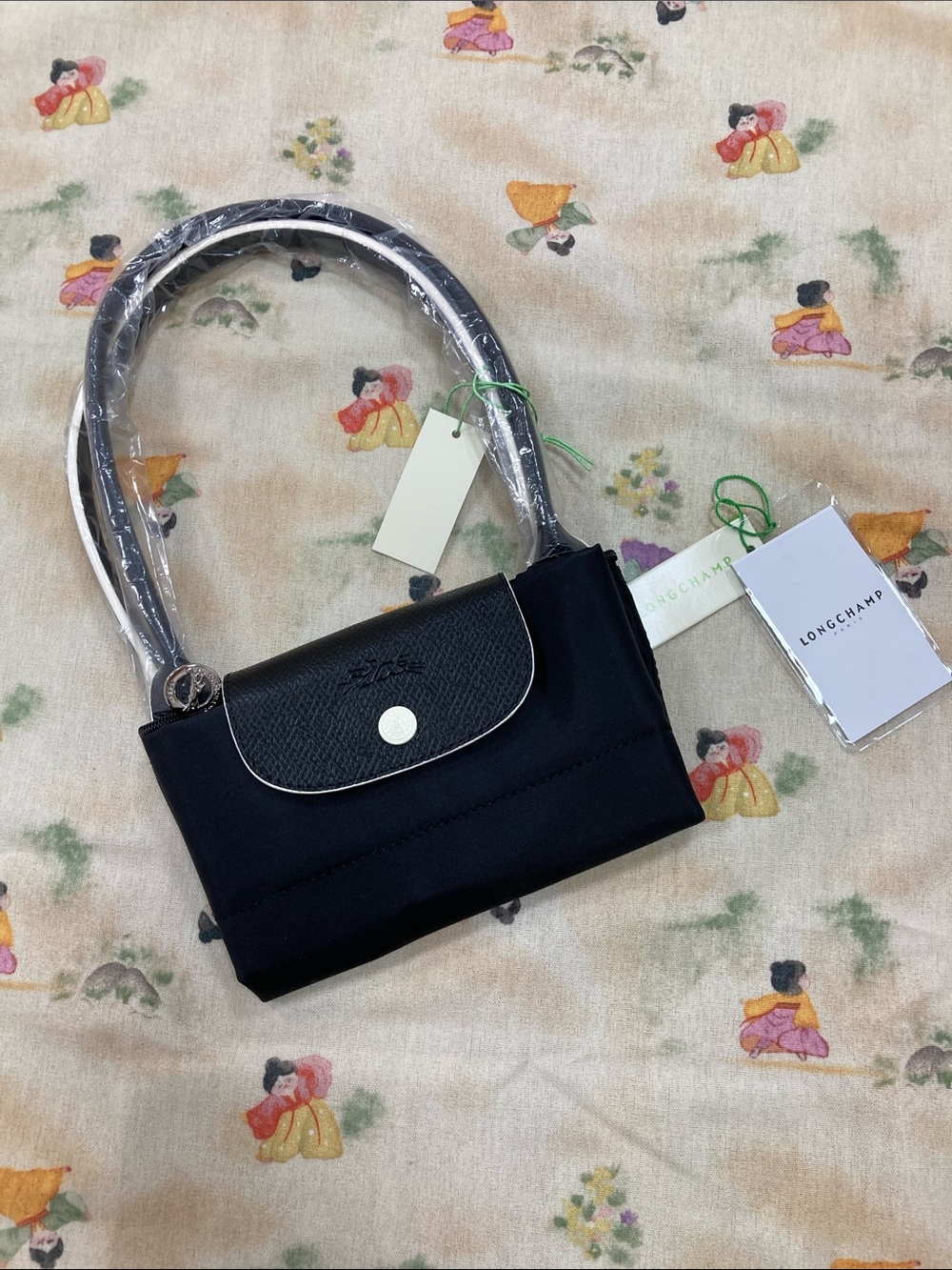 Longchamp Black Nylon Shoulder Bag with Textured Flap